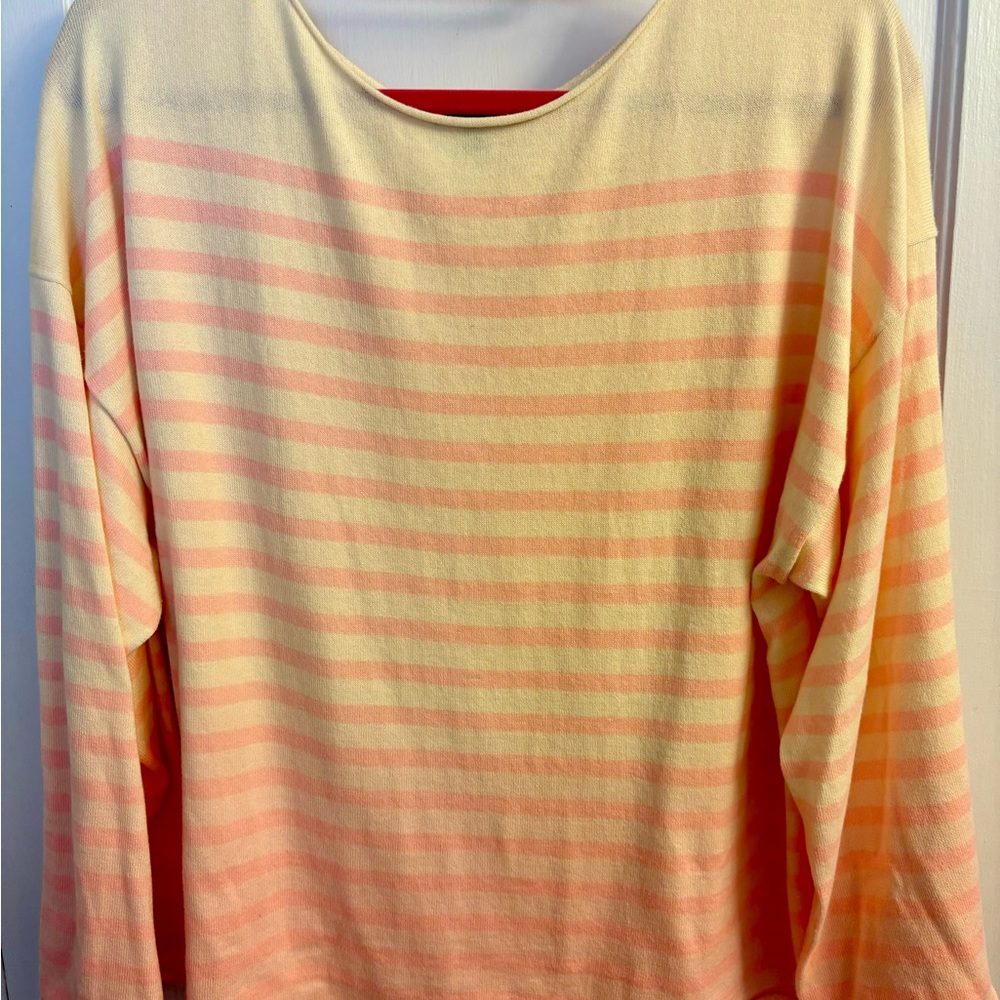 J Crew Ombré Striped Cotton Bell-Sleeve Sweater Pink/Cream XXL never worn